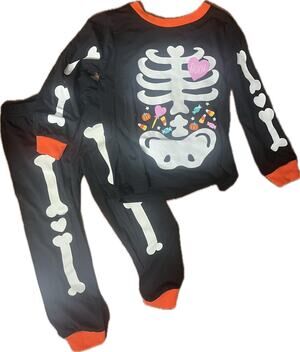 Glow in the dark Halloween skeleton bones candy pajama long sleeve 100%cotton 4t